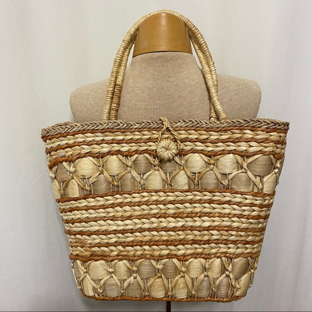 Large Corn Husk Structured Tote Shoulder Bag